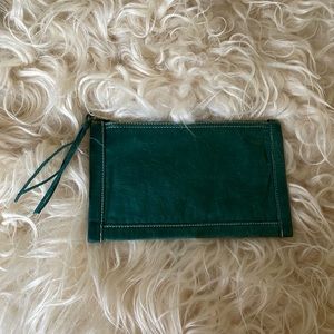 Leather zip pouch in turquoise